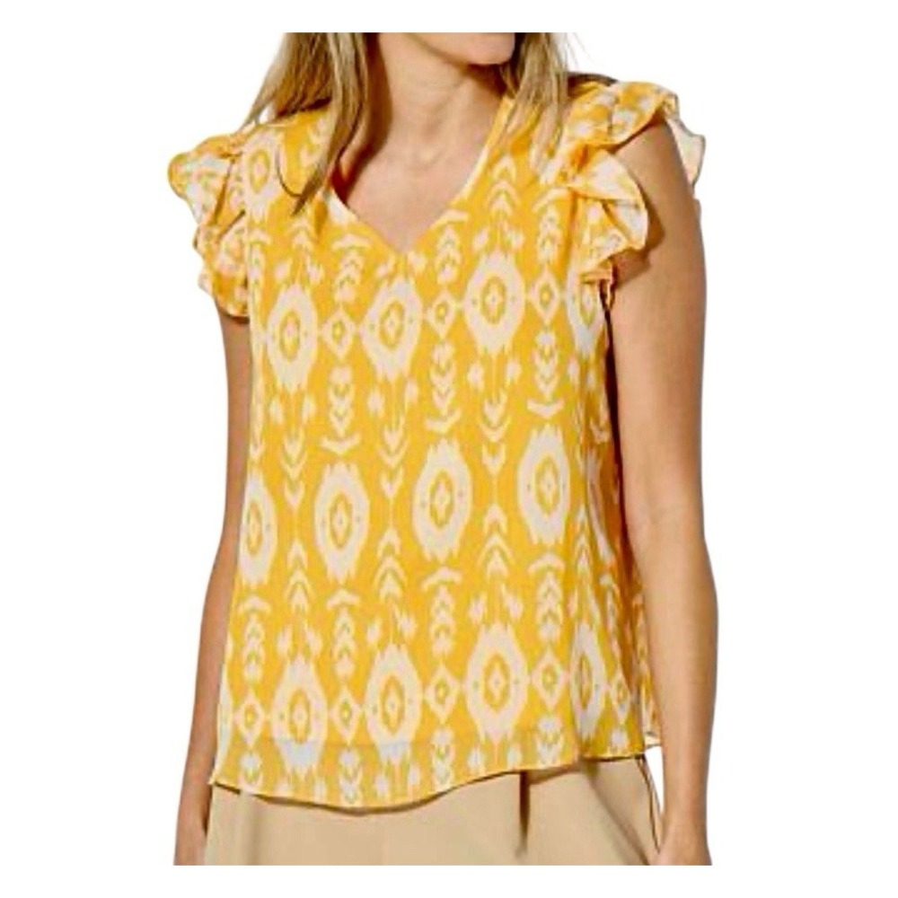Curations Gold Medallion Size Medium NWT Yellow Sleeveless Ruffle Dainty Blouse